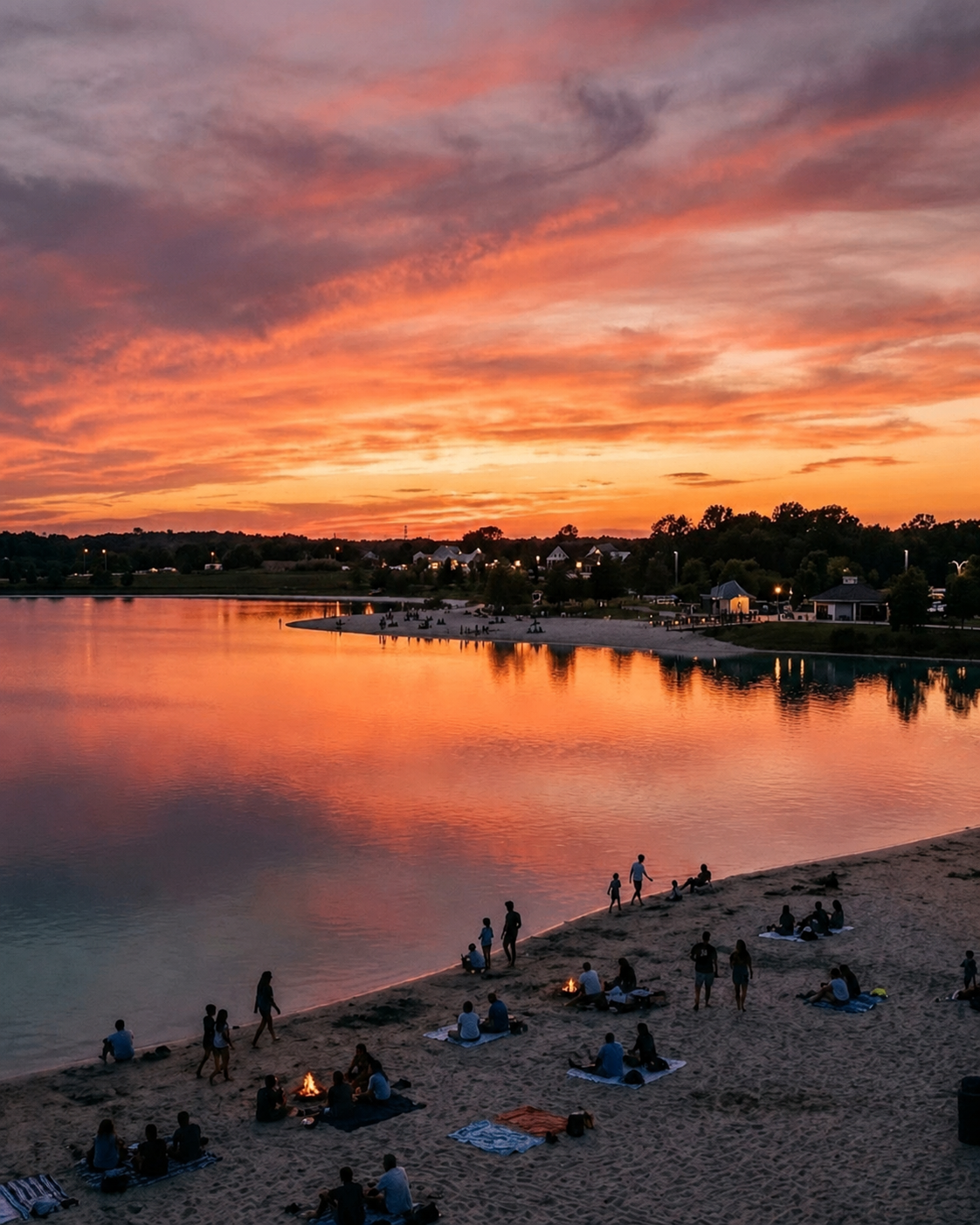 Sunset over a lagoon pier